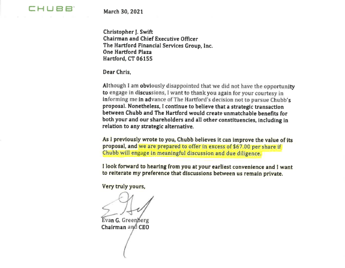 davidfaber's tweet photo. Is Chubb CEO Evan Greenberg writing these letters in the middle of the night? No lawyers around to proof read? Or does he really want to engage in due diligence with himself? $CB, $HIG https://t.co/zw2XgxLzeR