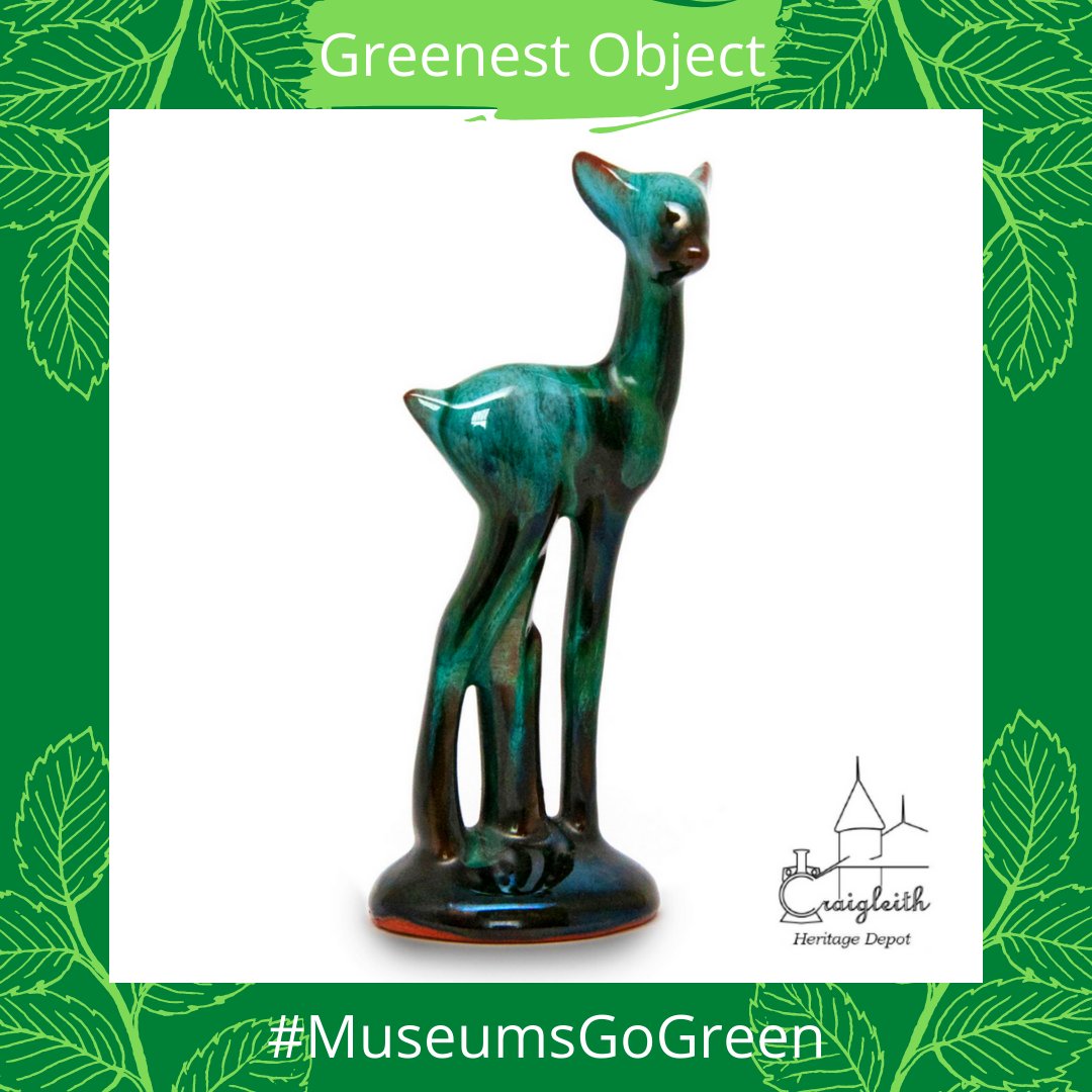 CraigleithDepot's tweet photo. Our second #GreenestObject for the #CuratorBattle hosted by @museums4future is this beautiful deer from our Blue Mountain Pottery collection! BMP is identifiable by their signature glaze, which mimics the blue and green colours of the escarpment forests. 🌲 https://t.co/0aAZH3g8Dm