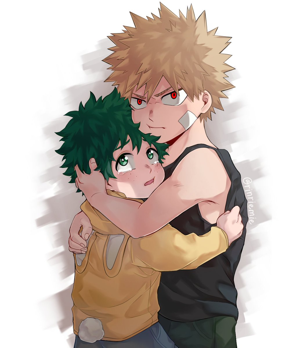 bakugou katsuki ,midoriya izuku multiple boys 2boys male focus blonde hair green hair gloves grenade  illustration images