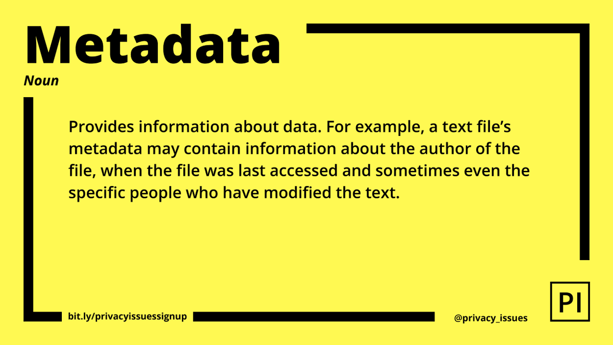 privacy_issues's tweet image. It&apos;s Tuesday &amp;amp; our term of the day is #Metadata. Metadata of a phone call shows who you called, what time, ID other participants, duration of the call &amp;amp; more. Leak of metadata may bring serious  #security risks. 

Share our #GlossaryPI if you care about #privacy. #sharingiscaring