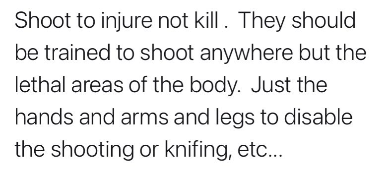 Of course the shoot em in the leg argument is ever prevalent.