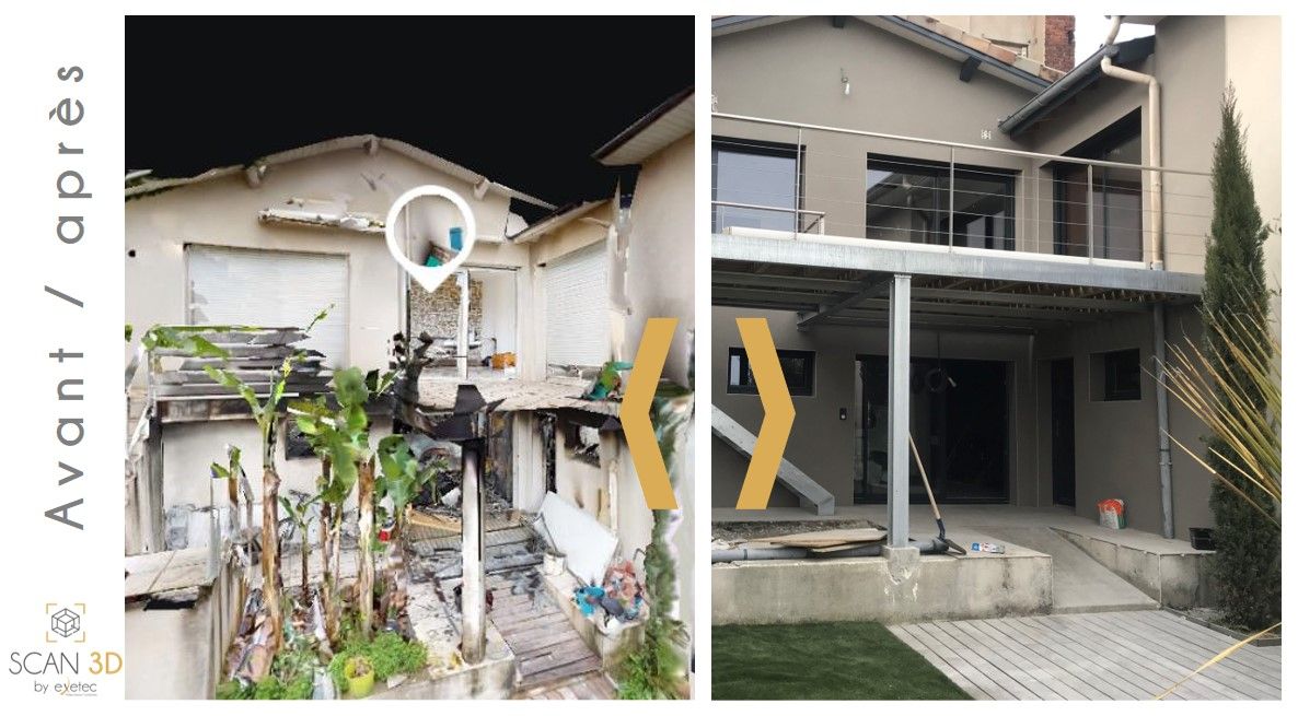 ExetecLyon's tweet photo. [Avant/Après 🏘️]
Reconstruction après sinistre d’une maison d’habitation. Etat des lieux scan3D. Bravo aux artisans et entreprises, bravo à l’équipe @ExetecLyon et merci à nos clients ! #Maitrisedoeuvre #scan3D https://t.co/uFI9870Q37