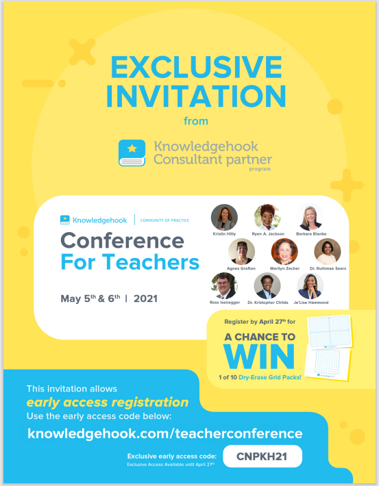 Please join <a href="/rossisen/">Ross Isenegger</a> and myself as we present "The Power of Visual Representations - Whole Numbers" at the <a href="/knowledgehook/">Knowledgehook</a> Conference for Teachers May5th and 6th.  This is the 1st of a 4 part series.  Register at app.knowledgehook.com/app/Conference… using the early access code below.