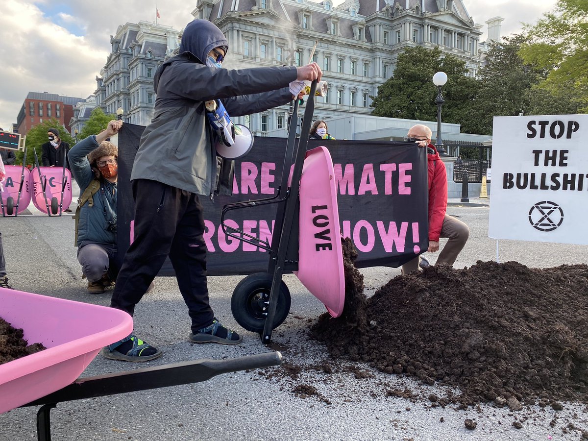 Some pics from a protest in front of the White House where climate activists have dumped cow poop to protest Biden’s “bullshit” climate plan  #EarthDay  
