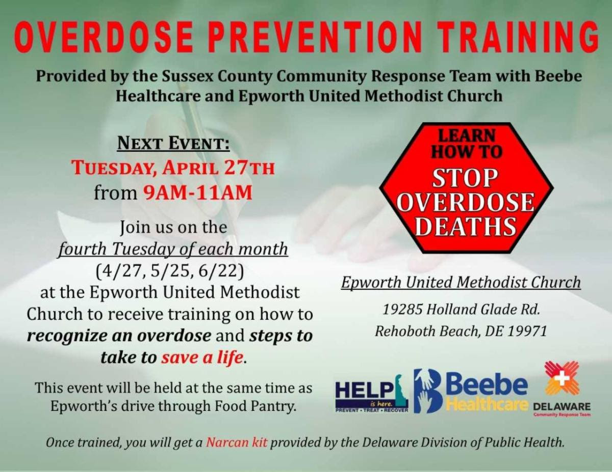 #netDE #RehobethDE #SussexCountyDE #HelpIsHereDE @BrianPettyjohn @Delaware_DHSS 
Monthly Overdose Prevention Training and Narcan distribution. Next training, April 27th.