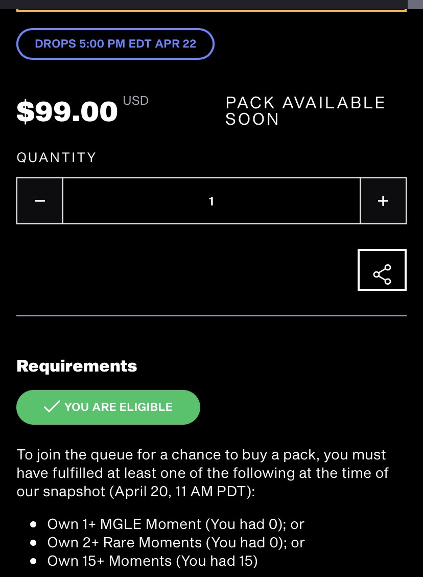 donnymurphy8's tweet photo. Thank you @nbatopshot for fixing the bug as I’m now eligible for today’s pack drop! #NBATopShot https://t.co/xmznDxFd0H