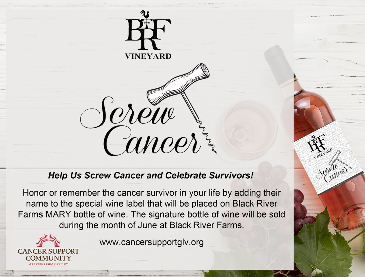 cscglv's tweet image. Honor/remember the cancer survivor in your life by adding their name to the special wine label that will be placed on @blackriverfarms MARY wine. The signature bottle of wine will be sold during the month of June.
secure.givelively.org/donate/cancer-…
