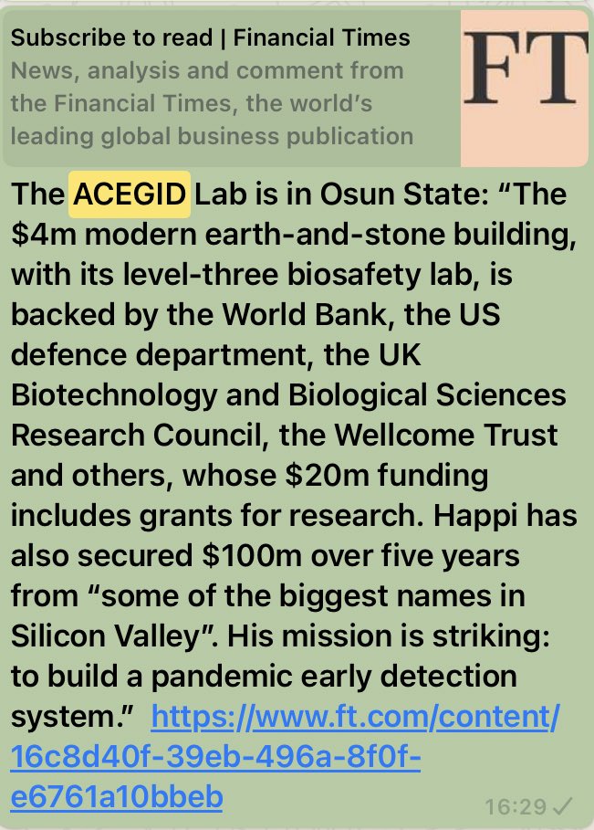 From the  @FinancialTimes: More than $100m in research funding secured for what is going to be the largest genomics research center in Africa. In Osun State. But there’s a willful blindness to this, because it doesn’t fit the prevailing narratives:  https://www.ft.com/content/16c8d40f-39eb-496a-8f0f-e6761a10bbeb