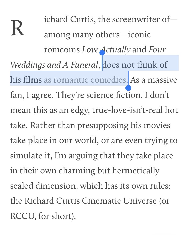 Yep. I was right, it’s not a rom com.Rom coms are very focused on the romance, with the humorous throws of life interfering and/or enhancing the romance.This featured a romantic r’ship, but that r’ship was one out of many that changed his life.