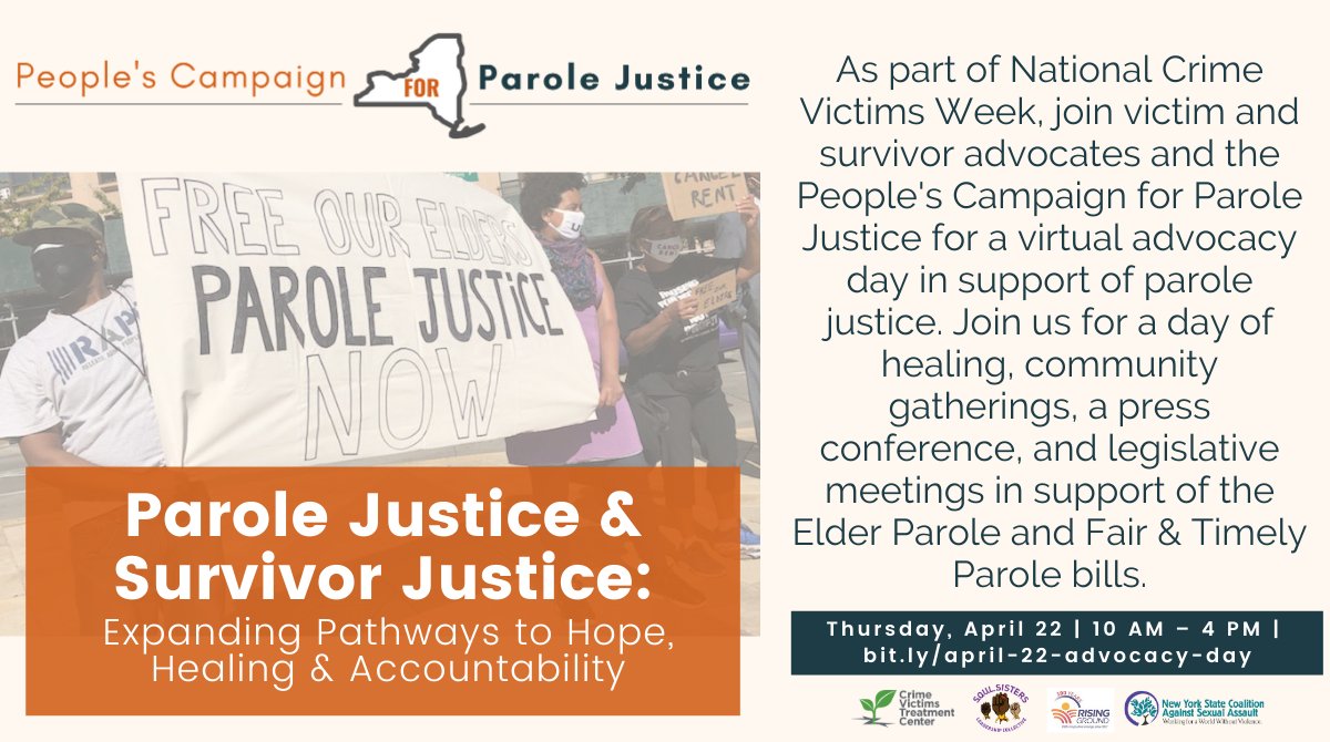 GETTING STARTED: In honor of Crime Victims Week, today we'll be hearing directly from crime victims & survivors as part of our advocacy day in support of  #ParoleJusticeNY, survivor justice & expanding pathways to hope, healing & accountability. Join us:  http://bit.ly/3awvtEW 