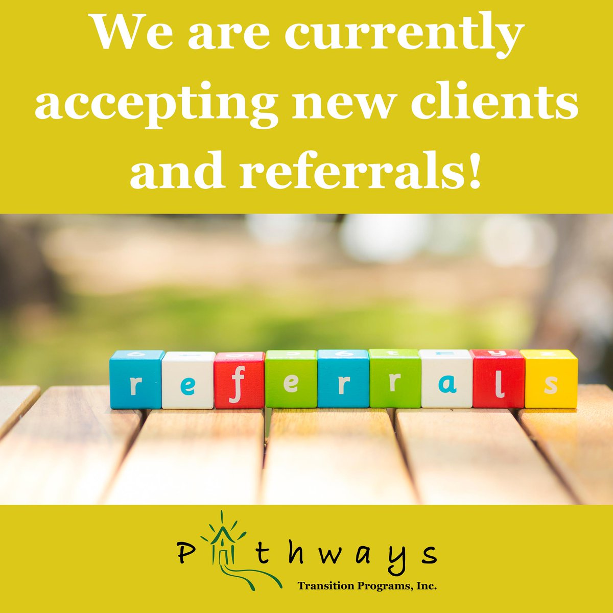 PTPrograms's tweet image. PTP is currently accepting new clients and referrals! 🙂

We have several options for referrals, please visit pathwaystransitionprograms.com/referrals to learn more and make your referral today!