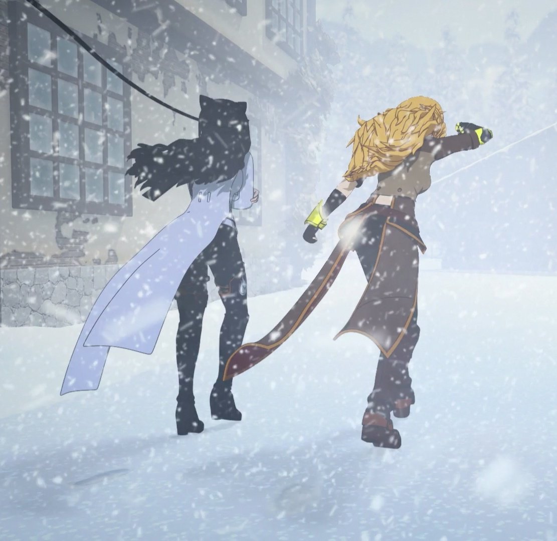 Bumbleby6's tweet photo. V6 in a fucking snowing storm VS V8 when it's a little windy #RWBY #bumbleby https://t.co/NpWEJC8GPH
