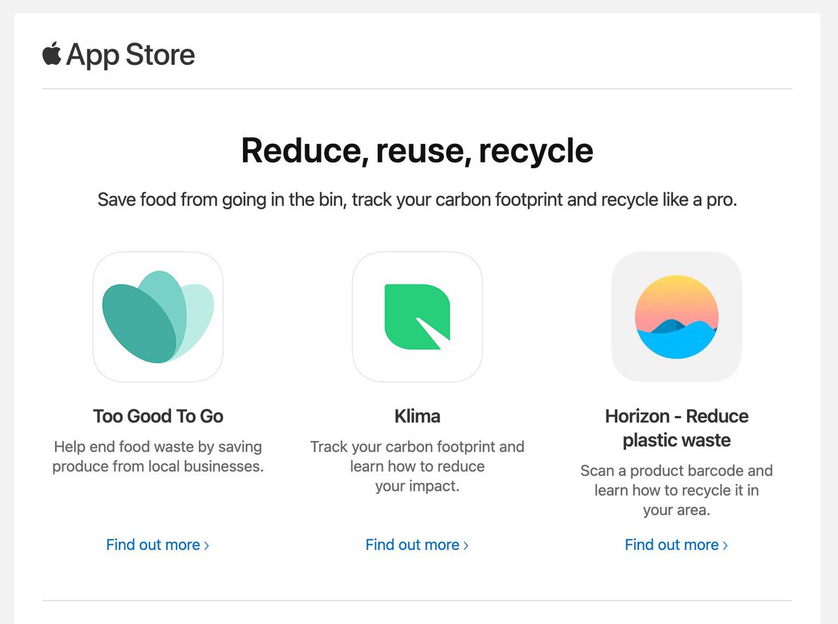 We feel incredibly honoured to be featured alongside @TooGoodToGo_UK and <a href="/getklima/">Klima</a> by <a href="/Apple/">Apple</a> on #EarthDay this week. It’s incredible to see so many apps dedicated to fighting #climatechange on the App Store 🌎💚
