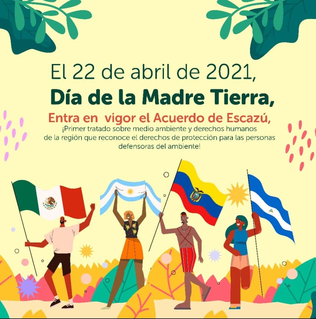 Hoy #DiaDeLaTierra entra en vigor el Acuerdo de #Escazú 

Acceso a la información, exigencia, protección a las y los defensores del  ambiente y el agua  son esenciales para preservar la vida y garantizar derechos 
#EscazúAhora #DefensoresDDHH #AguaSaneamientoDDHH
@Protos_Ecuador