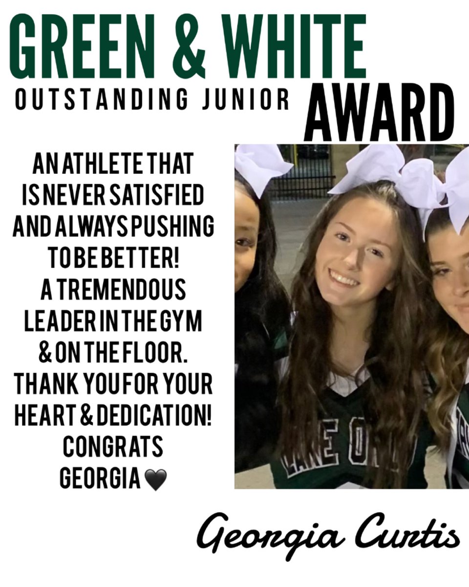lakeorioncheer's tweet image. Our final awards of the season 💚🤍 Congrats to Tara Koncelik, Georgia Curtis, &amp;amp; Hadley Socha! Amazing young women on and off the mat