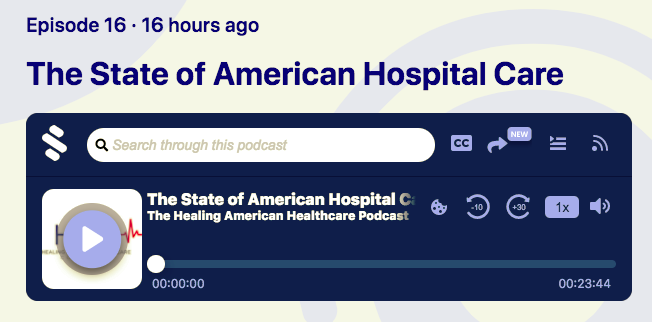 Our latest podcast "The State of American Hospital Care" is available now! Listen in as Dr. Tom Bellavia and I discuss this important topic.#universalhealthcare #allcare #healthcarepolicy conta.cc/2Pau0gc