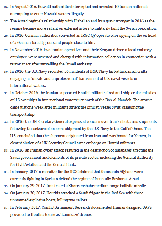 Malley then claims without proof that Maximum Pressure made things worse in the region. That would be to ignore the immense Iranian malign activity *during* the JCPOA and its negotiation. Here's a little list in case you've forgotten: (8/9)