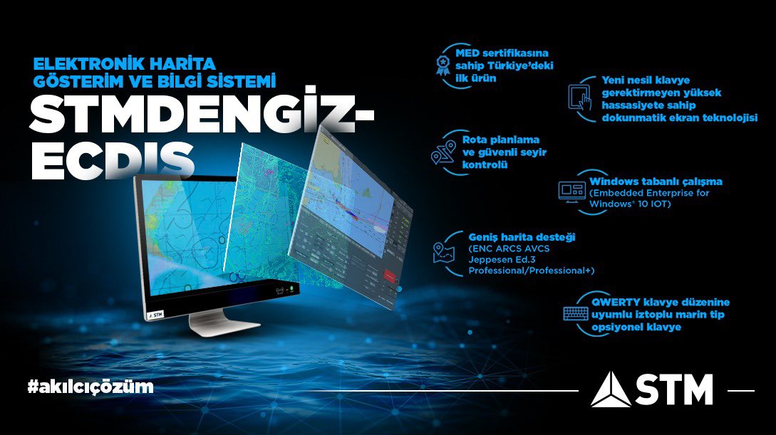 STMDefence's tweet photo. Suüstü ve sualtı platformlar için geliştirildiğimiz yerli ve kullanıcı dostu yazılıma sahip elektronik harita gösterim ve bilgi sistemimiz #STMDENGİZ #ECDIS Türkiye'de MED sertifikasına sahip ilk üründür.🇹🇷 
Detaylar için➡️https://t.co/oFoR05dfGT 
#KKBS #C2IS #DenizPlatformları https://t.co/wNIXg4HeIy
