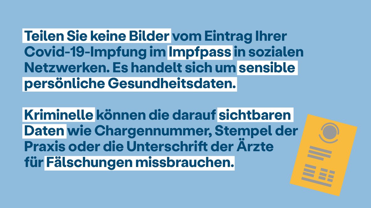 Bitte posten Sie keine Fotos der Inhalte Ihres #Impfpass|es! Es handelt sich um sensible Daten, die nicht öffentlich geteilt werden sollten.