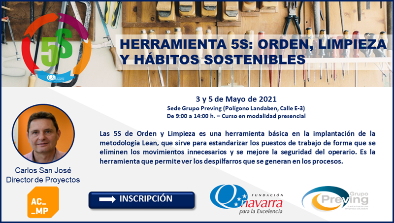 ACMP_Lean's tweet photo. CURSO | Herramienta 5S: orden. limpieza y hábitos sostenibles
3 y 5 mayo, de 09.0-14.00 h
Presencial, en Pamplona @GrupoPreving
Organiza @qna_excelencia
Imparte: @ACMP_Lean
Inscripciones: https://t.co/OEhZ3ThPRH
#mejoraprocesos #leanmanufacturing #mejoracontinua #formación https://t.co/g1bnn9JGUU