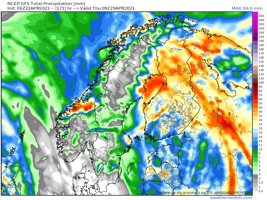 This huge northern storm extends into the Arctic. Its 5.2 mn sq km size puts it between India (3.3 mn) and Australia (7.7 mn) in size and it is forecast to drop lots of rain and snow over Russia, East Europe, Scandinavia & the Kazakhstan desert this week.