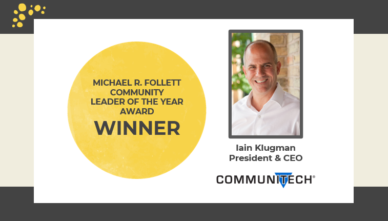 GKWCC's tweet photo. The winner of the Michael R. Follett Community Leader of the Year Award sponsored by @equitablelife is: @iainklugman, @communitech! 🎉 Congratulations!! #BEAGala https://t.co/2yGVvNedUP