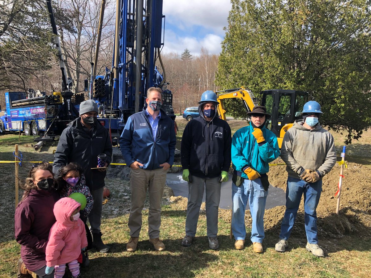 NHDES's tweet photo. Photos from the first stop of Commissioner Scott's Earth Day tour, with @GovChrisSununu and the Cherussery family, as well as representatives from Contoocook Artesian Well Co. Inc. #EarthDay2021 #nhdrought https://t.co/1x0aYrq9OQ