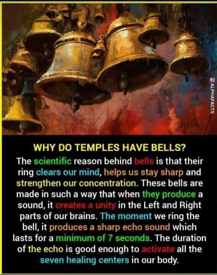 Why ringing a bell?-The sharp sound that is produced by ringing the bell activates the 7 chakras of our body.-Creates harmony between right and left lobes of the brain.-Helps you in connecting with your innerself and unite with the Divine.