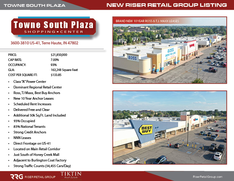 RiserRetail's tweet image. New RRG Listing | Towne South Plaza | Terre Haute, IN 

#commercialrealestate #realestate #cre #realestateinvestor #investment #retail #investmentproperty #cashflow #marketing  #NNN