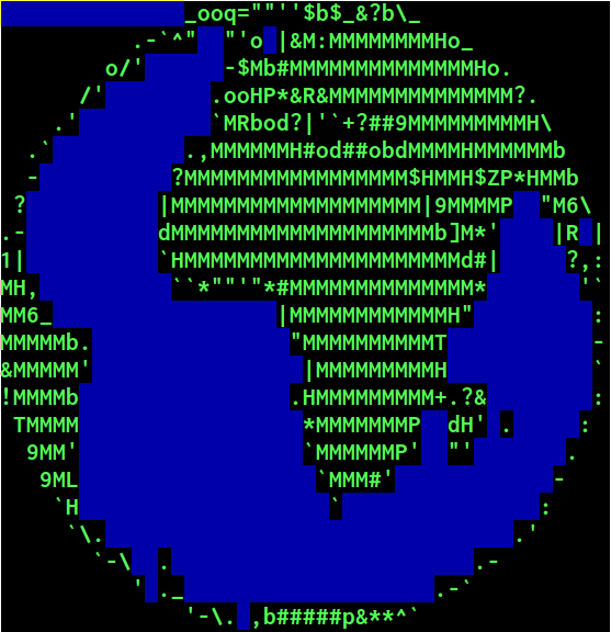 A color ASCII or ANSI art of the Earth centered on Africa.