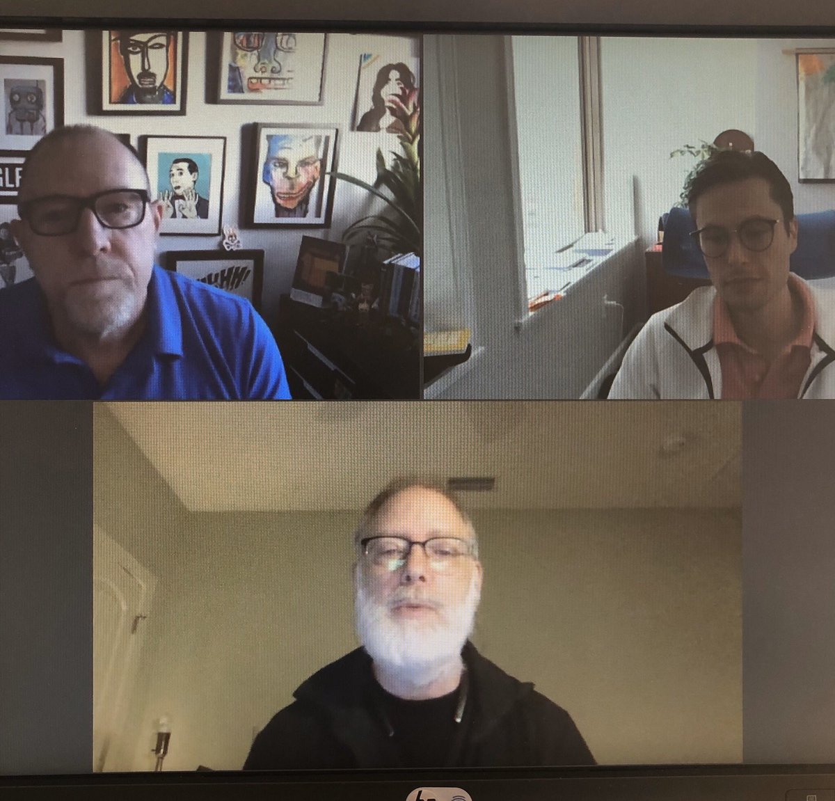 thinkDITA's tweet image. Having coffee (and #DITAXML content talk) online with @drmacro @PatrickBosek @ContentWrangler Eliot showed the 20-anniversary XML T-shirt 😉 #xmlprague