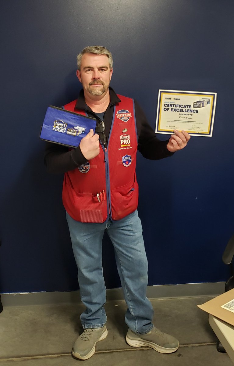 Congratulations to Pro CSA Robert Brown on your award for Pro Credit applications during the Q1 Pro Event!  Thank you!  <a href="/WWilson1984/">WesWilson1984</a> <a href="/jayeer1997/">Jason Hughes</a> <a href="/steveyoung456/">Steve Young</a> <a href="/BlueBoxR1/">@BlueBoxR1</a> <a href="/BenitoKomadina/">Benito.Komadina@Lowes</a> <a href="/samanthajn22/">Samantha Shew</a>