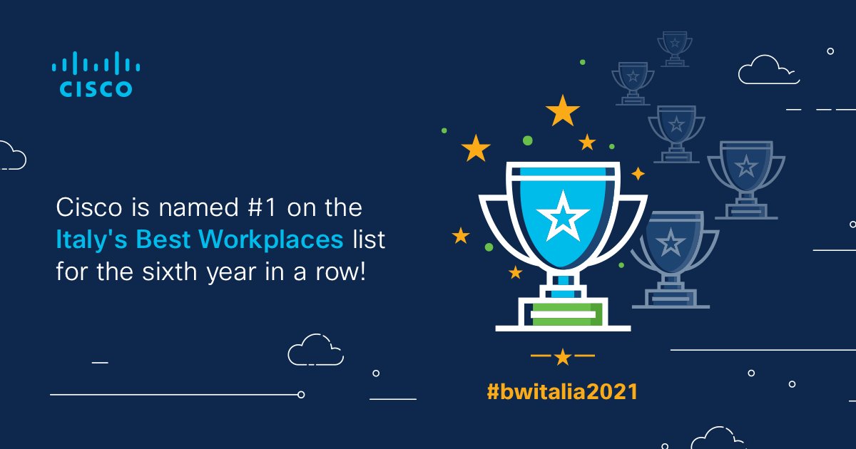 SantoniAgo's tweet photo. Congratulations to the @CiscoItalia fantastic team for being named the #1 #BestWorkplace in Italy for the sixth year in a row! It's beeen an honor to lead @CiscoItalia and now the team is in good hands of @gmanghi. @GPTWItalia #wearecisco https://t.co/y6haA0pNjN