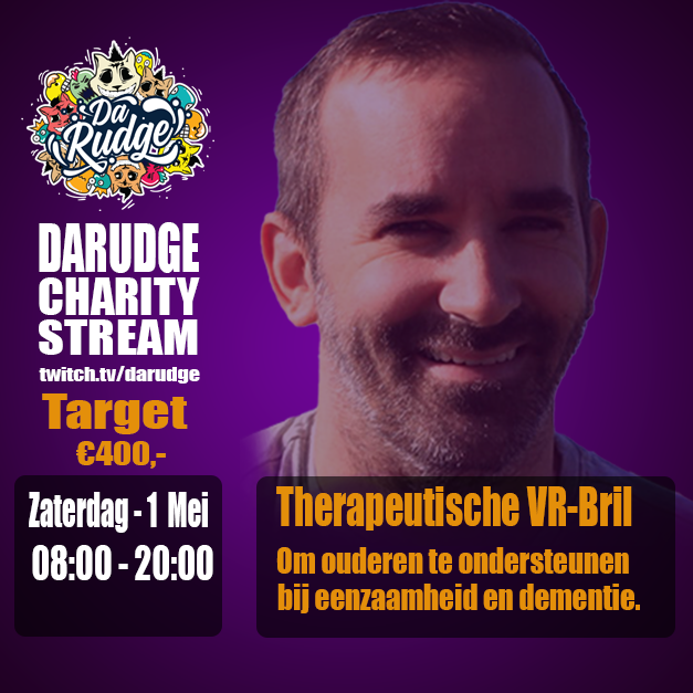Da_Rudge_gaming's tweet photo. Charity Stream
Therapeutische VR bril Ouderenzorg
https://t.co/tqv99wCVfa
op 01-05-2021, van 08:00 - 20:00 
laten we samen dit doel verwezenlijke!
@TwitchNL @ReduxGamingNL https://t.co/DOJwYlaSYU