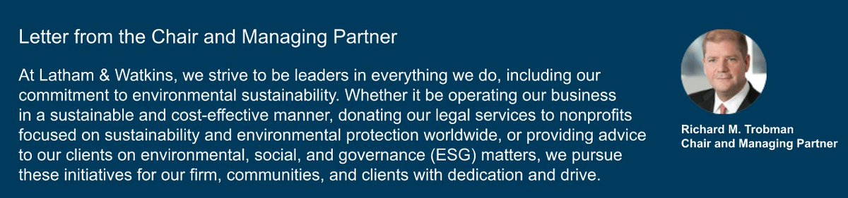 We're intrigued by  @lathamwatkins's new Sustainability Report and need to read fully. But it seems your work litigating and facilitating transactions for fossil fuel clients is conspicuously absent from your discussion, and you do A LOT of fossil fuel work  https://twitter.com/lathamwatkins/status/1385229408286380038?s=20