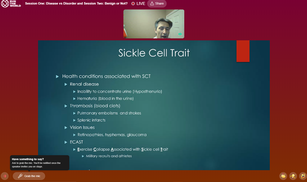 DrAnnaChavez's tweet photo. #sicklecelltrait benign or not? Dr Tim Randoph @Illinois_Alma, some reported #SickleCell trait
symptoms may be associations only but there's good evidence for these 4 #kidney #bloodclots #Vision #ecast #sickle #sickletrait @GlobalSCDN @AsOneFoundation #hydration #rhabdomyolysis https://t.co/ypai3nzZZm