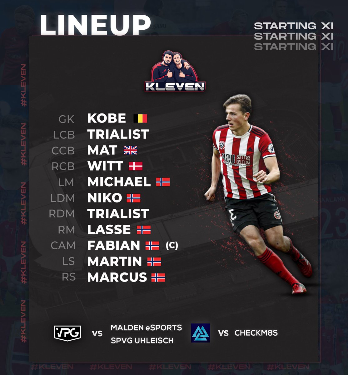 ⚫️🔴 MATCHDAY 🔴⚫️

🇳🇴| <a href="/ARCTICACL/">Arctic League</a> 
🆚| <a href="/checkm8s/">Ersland79</a> - ⏰ 8.00 UK

🇪🇺| <a href="/OfficialVPG/">Virtual Pro Gaming</a> League 1 North
🆚| <a href="/MaldenEsports/">Malden Esports</a> - ⏰ 8.45 UK
     | SpVgg Uhleisch - ⏰ 9.15 UK

📽| Twitch.tv/faaabbe