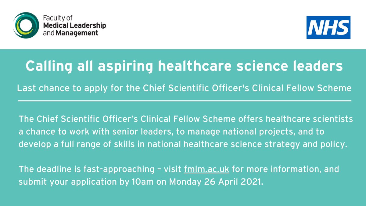 FMLM_UK's tweet image. It is the final few days before applications close for the Chief Scientific Officer's Clinical Fellow Scheme in England! fmlm.ac.uk/clinical-fello…