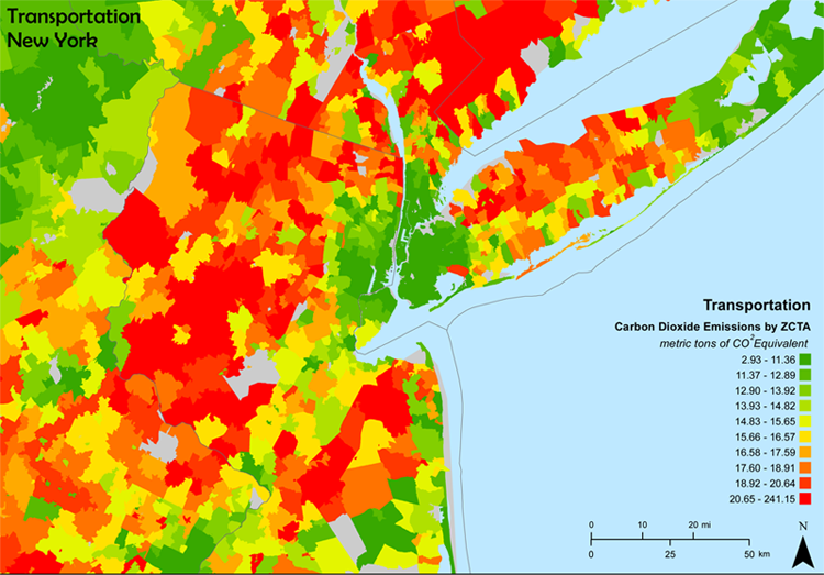 If there was one thing I wish I could get every American to understand it's this map. Being "closer to nature" doesn't make you greener. Cities are greener because people ditch cars &amp; live in smaller spaces. Every apartment not built in a city pushes more people out into the red.