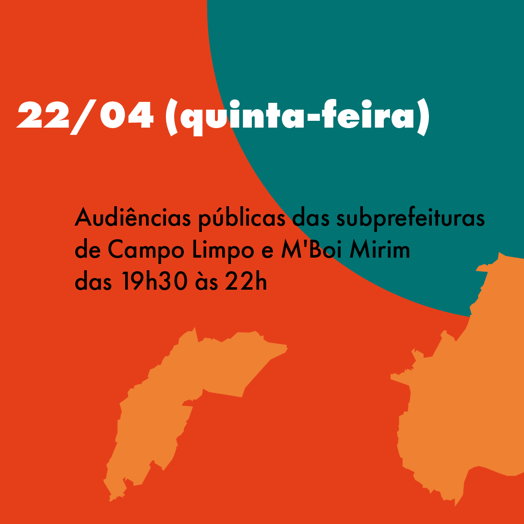 nossasaopaulo's tweet photo. #AudiênciaPública das subprefeituras de Camp Limpo e M'Boi Mirim para o #ProgramaDeMetas 2021-2024 acontece hoje a partir das 19h30. Participe para contribuir com as necessidades da sua região, o encontro será online, inscreva-se em: https://t.co/H5edJQHXI2 https://t.co/owxIVhxEJd