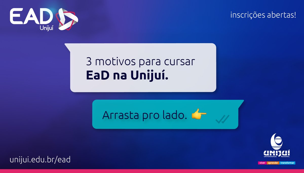 Unijui's tweet photo. O Ensino a Distância da Unijuí tem inúmeras vantagens.🤗 E hoje, destacamos para você 3 motivos para cursar EaD na Unijuí. Confira 👇
Saiba mais: https://t.co/egdrCproij
#seufuturotaon #eadunijui #ead #ensinovirtual #unijui #universidade #seconecteasoportunidades https://t.co/O2U3TQncEG
