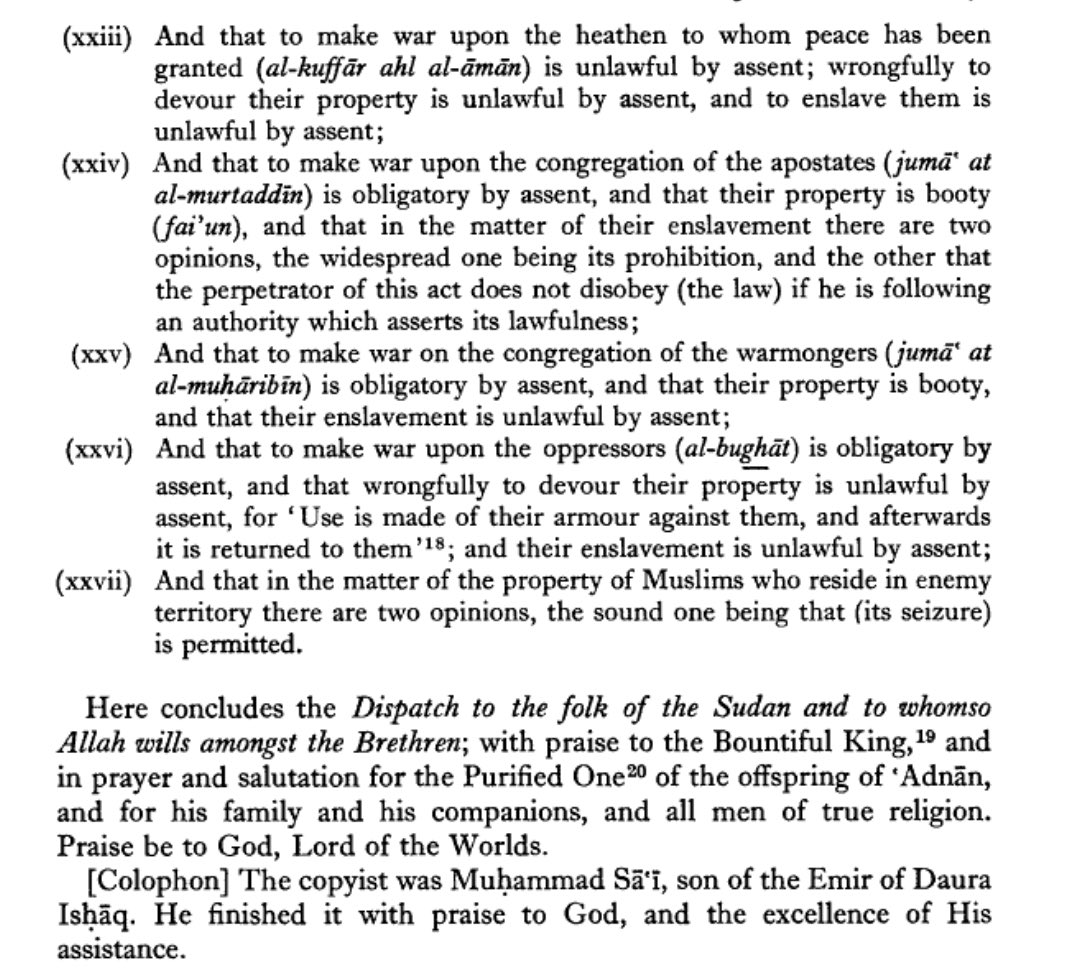 The treatise itself is instructive in understanding the position of the Shehu who became the caliph. Also it is short. But it also requires some context. This is an old translation as published by A. D. H. Bivar.