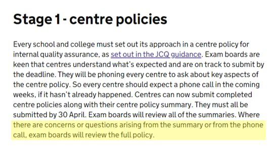 Exhibit A (thank you  @MrMountstevens). We have to submit long policies but  @ofqual will only bother to read a summary and will then make a few phone calls.