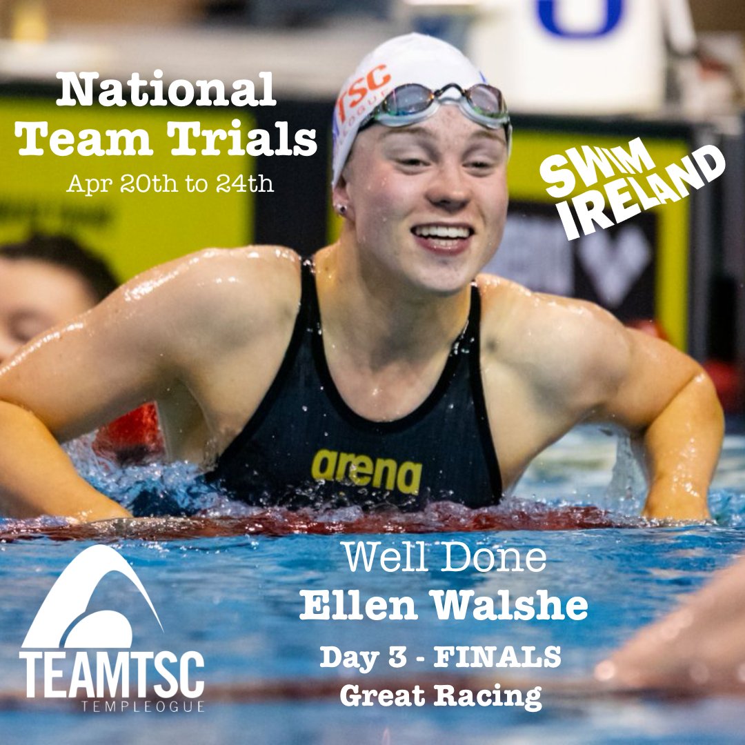 TEAMTSCSWIM's tweet image. Day 3 @swimireland  National Team Trials saw great racing from Ellen Walshe with a strong 200IM &amp;amp; her great racing skills produce another sub 60 swim in the 100BF. 
Molly Mayne (200BS) &amp;amp; Ellen (200BF) continue Racing tomorrow.  GOOD Luck to both girls.  #FunFastFearless