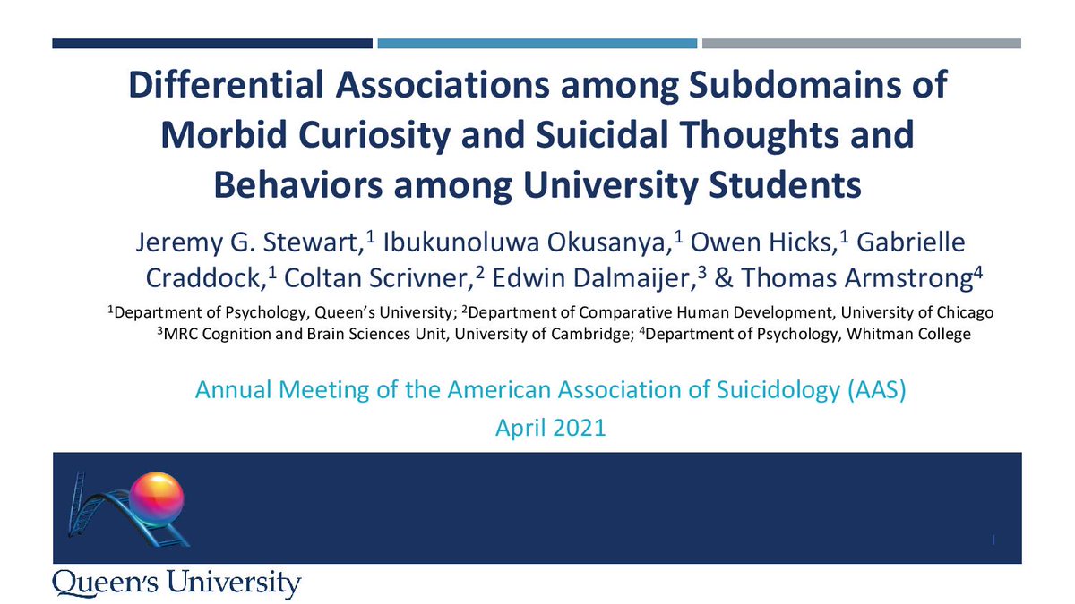 Sorting out your Friday schedule for #AAS21 <a href="/AASuicidology/">American Association of Suicidology</a>? Join me from 330-430PM EST to learn about morbid curiosity and the role it may play in suicide risk and (paradoxically) resilience. I'll be presenting as part of the VPaper 13 session (ID: 1248) 1/5