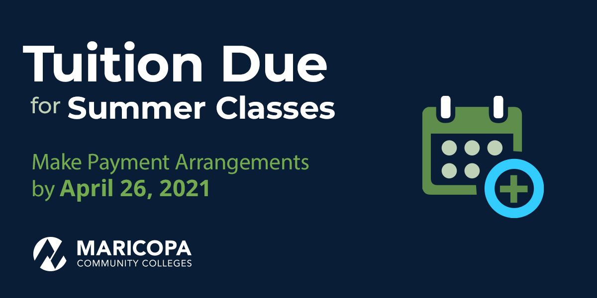 mesacc's tweet photo. Are you taking summer classes? Don't forget to make payment arrangements by Monday, April 26. https://t.co/9V6oUmD6lR https://t.co/kwRx74Efoy