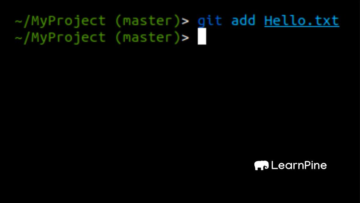7. Noticed the message mentioned "empty" git repository? But what about our Hello.txt file that is there?Git doesn't automatically track your files if you don't tell it to do so. We need to tell it to track the Hello.txt file by using the command "add".git add Hello.txt