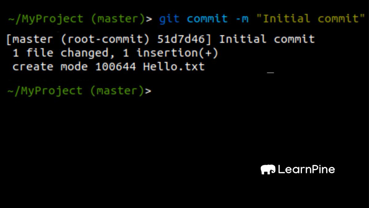9. When you git commit, you must specify a message that explains what changes were made to the code. If this is the first commit of that file, you can just write "Initial commit".git commit -m "Initial commit"You'll get a message that confirms the changes.