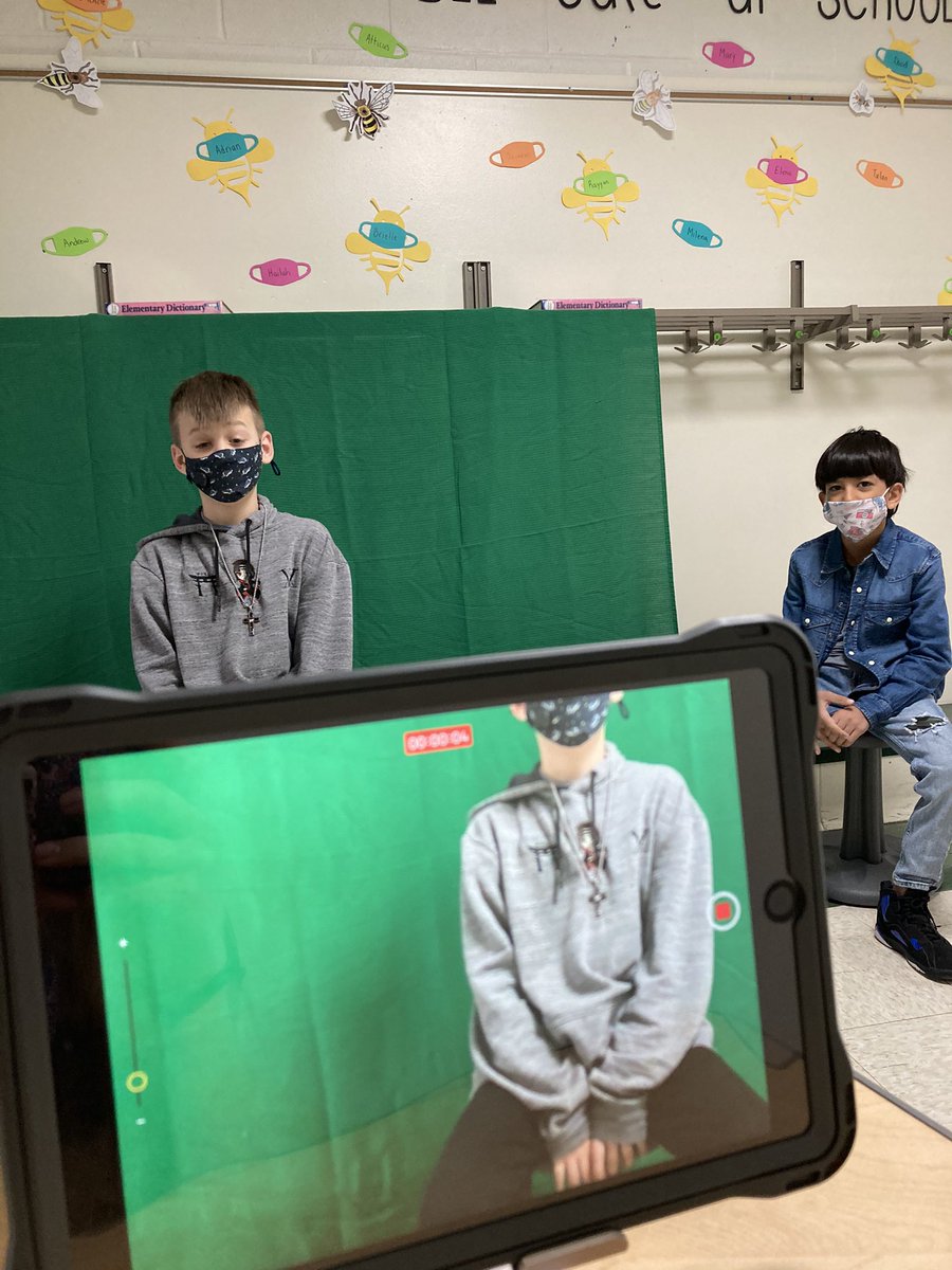 This week in Social Studies, Ss are writing a newscast about a current event! With their scripts completed, some Ss have started filming their news reports using green screens! We ❤️ technology integration and creative learning! #room29 #engage142 <a href="/KerkstraCougars/">Kerkstra Elementary</a>