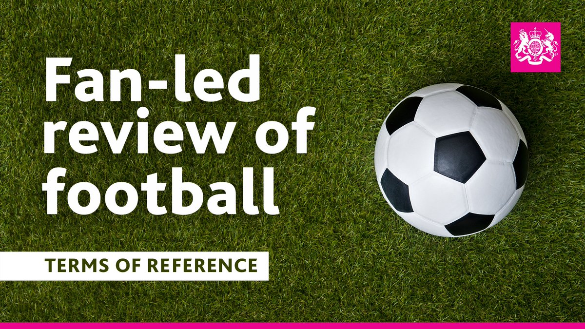 White copy on an image of a football on grass.
Copy reads: Fan-led review of football, terms of reference